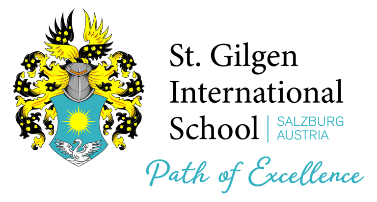 St. Gilgen International School crest with the school name and motto “Path of Excellence.”