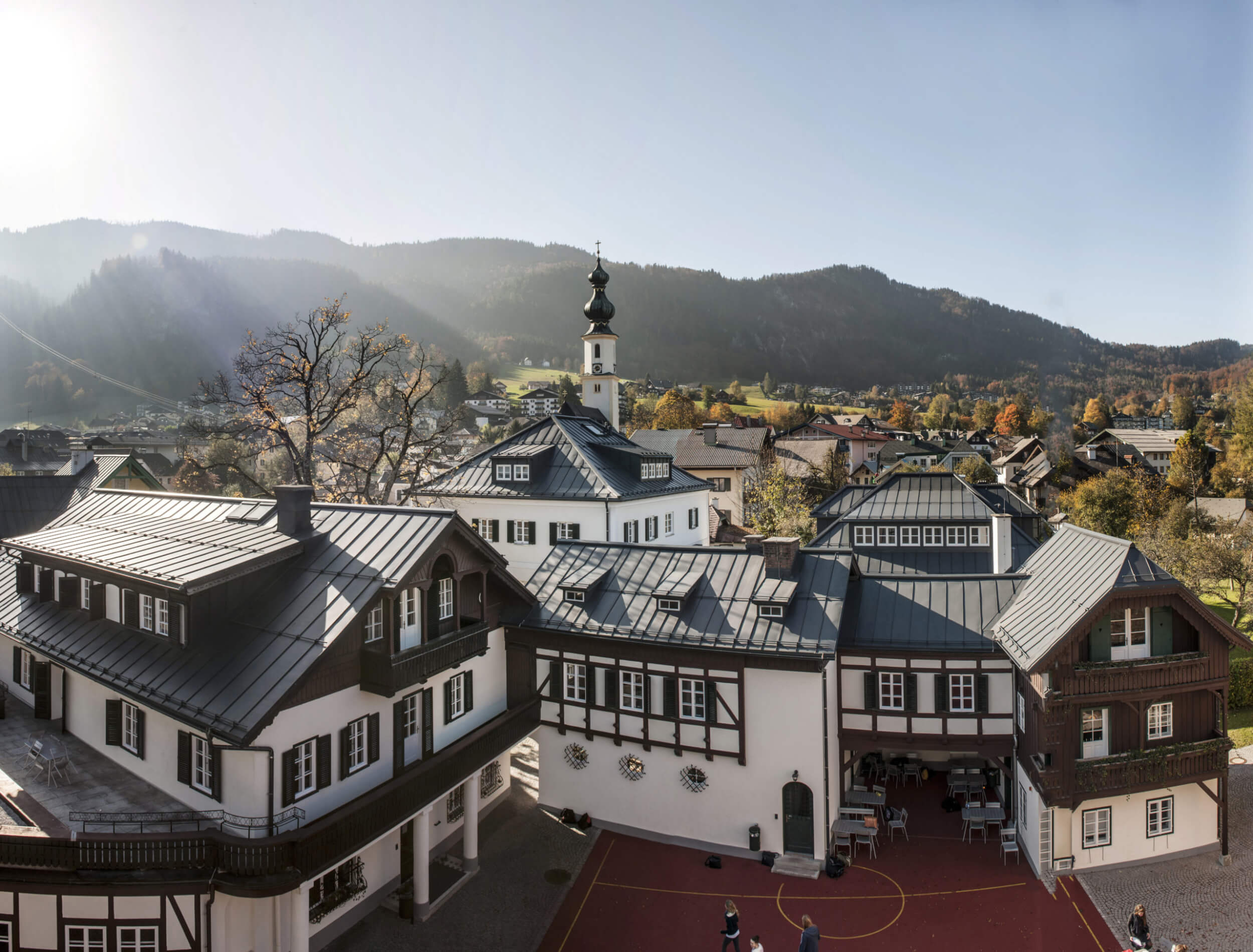 Traditional classroom building at St. Gilgen International School near Wolfgangsee in the Austrian Alps for IB students and boarding students