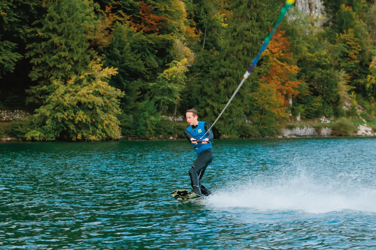 Student water skiing on Wolfgangsee near St. Gilgen International Day and Boarding School