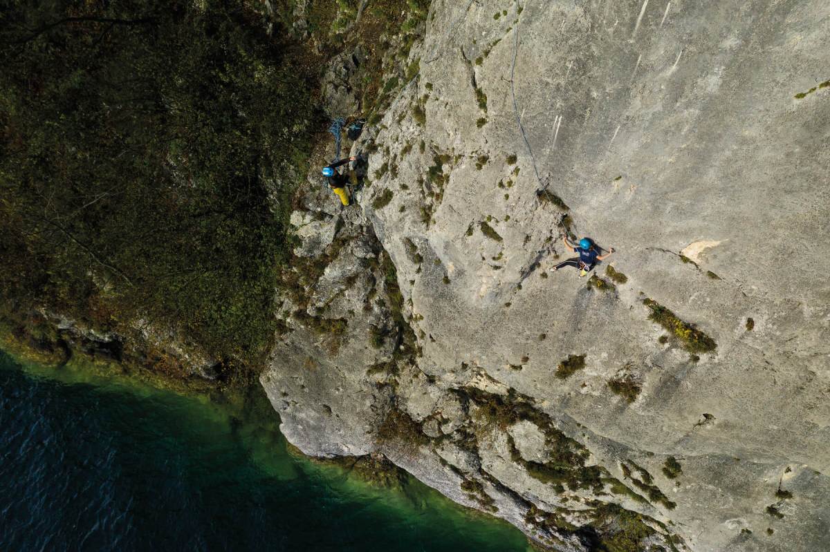 Students rock climbing near Wolfgangsee in the Austrian Alps