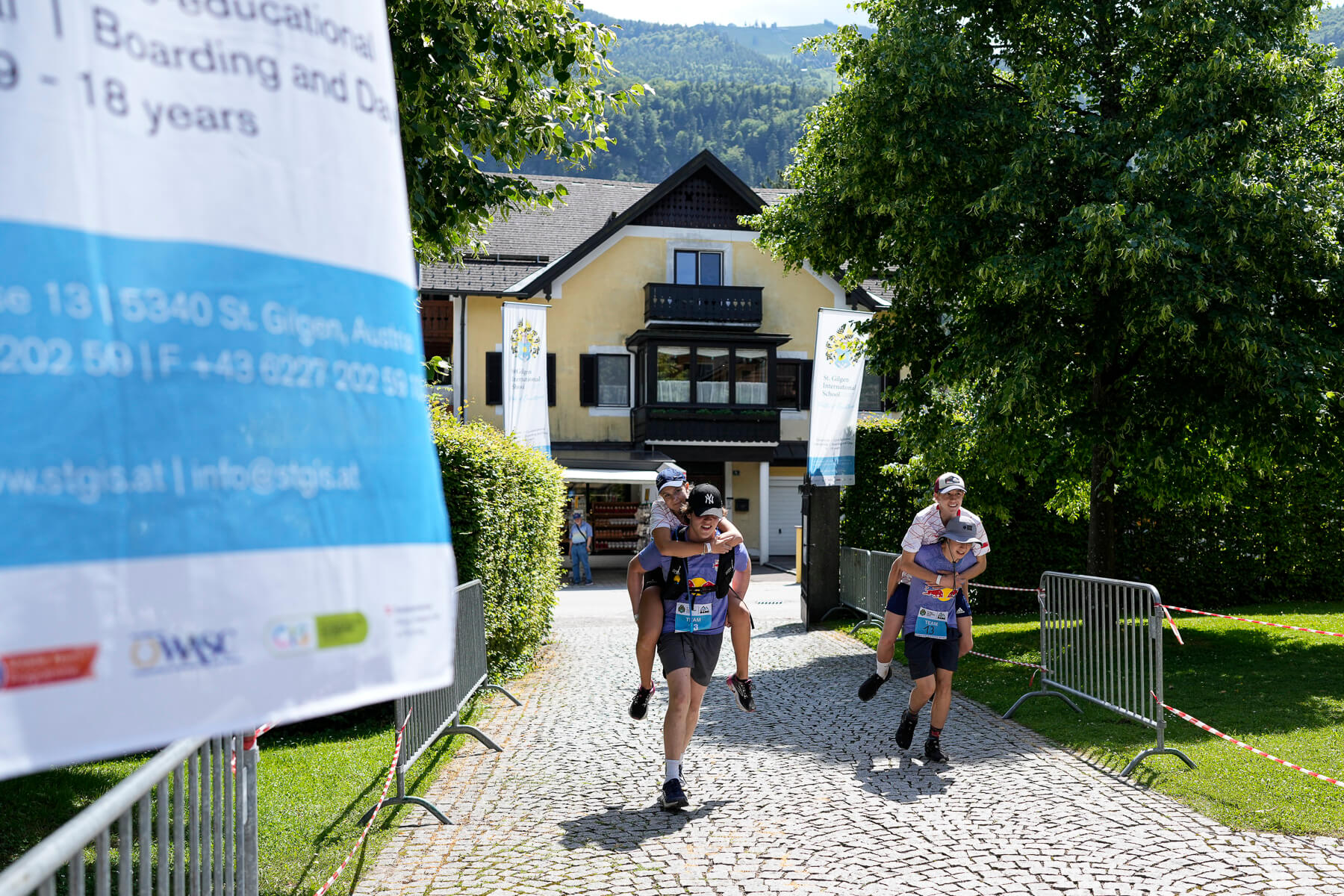 Students crossing the finish line during the DARE Race at St. Gilgen International Day and Boarding School