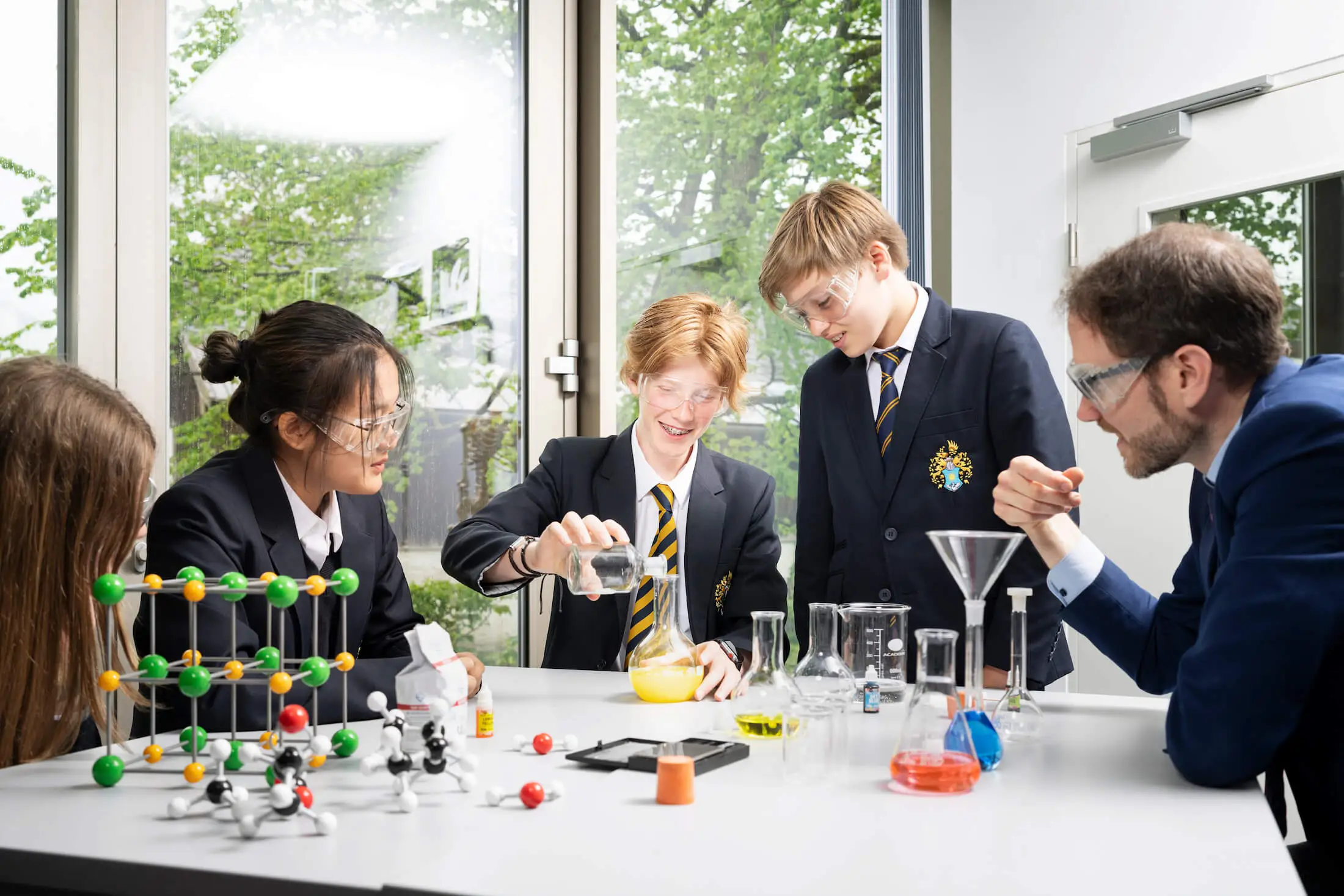 Students in science class at St. Gilgen International Boarding School