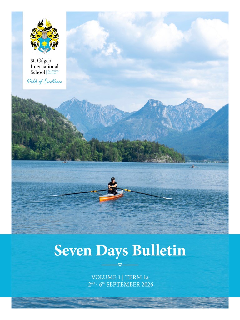 StGIS teacher and students learning together on the cover of the Seven Days Bulletin.